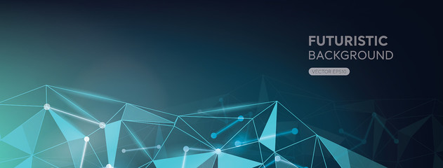 Futuristic digital network creative banner background in dark blue and turquoise theme