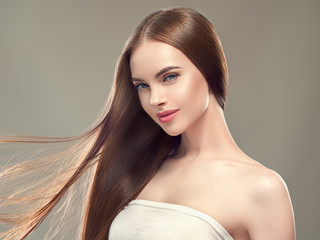 Long smooth hair woman brunette with healthy hairstyle