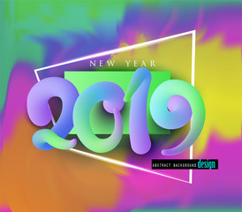 Wall Mural - New year 2019 poster with colorful volume letters and background. Vector illustration