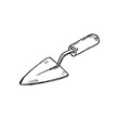 Hand drawn trowel doodle icon. Hand drawn black sketch. Sign symbol. Decoration element. White background. Isolated. Flat design. Vector illustration