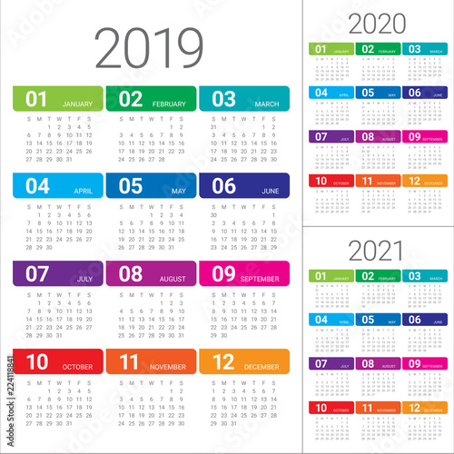 Fotografia Year 2019 2020 2021 calendar vector design template