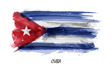 Realistic Watercolor Painting Flag Of Cuba . Vector