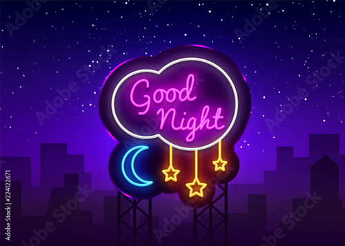 Fotografía Good Night Neon Sign Vector