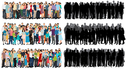 set of a crowd of people flat style, silhouette of a crowd