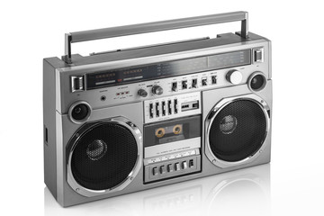 Retro ghetto blaster isolated on white