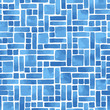 Hand painted abstract geometric tile in blue. Seamless mosaic vector pattern