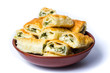 Homemade pie with cheese and spinach isolated