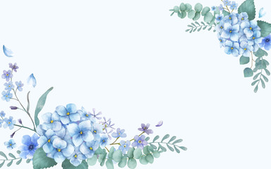 Wall Mural - Blue themed greeting card with florals