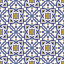 Italian Tile Pattern Vector Seamless With Vintage Ornaments. Portuguese Azulejos, Mexican Talavera, Italy Sicily Majolica Motifs. Tiled Texture For Ceramic Kitchen Wall Or Bathroom Mosaic Floor.