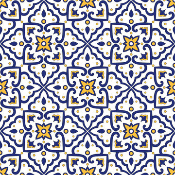 italian tile pattern vector seamless with vintage ornaments. portuguese azulejos, mexican talavera, 