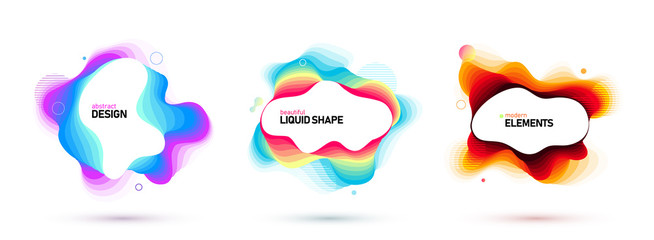 Wall Mural - Set of liquid color abstract geometric shapes. Fluid gradient elements for minimal banner, logo, social post. Futuristic trendy dynamic elements. Abstract background. Eps10 vector.
