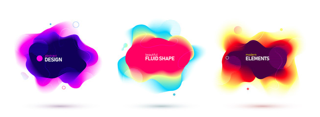 Wall Mural - Set of liquid color abstract geometric shapes. Fluid gradient elements for minimal banner, logo, social post. Futuristic trendy dynamic elements. Abstract background. Eps10 vector.