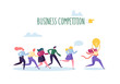 © Pavlo Syvak - Business Competition Concept. Flat People Characters Running with Leader Crossing Finish Line with Light Bulb. Vector illustration