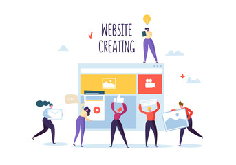 Wall Mural - website development concept. flat people characters team work creating web page. user interface mobi
