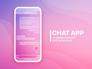 Wall Mural - mobile chat app ui and ux concept vector mockup in minimalist color flow limpid theme on smart phone