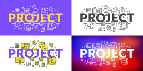 Wall Mural - project. flat line illustration concept for web banner and printed materials. vector illustration in
