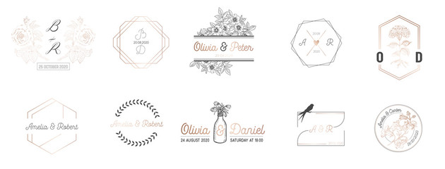 Sticker - Wedding monogram collection, Modern Minimalistic and Floral templates for Invitation cards, Save the Date, Logo identity for restaurant, boutique, cafe in vector