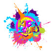 Colorful paint splashes with Kids zone emblem for children playground for play and fun