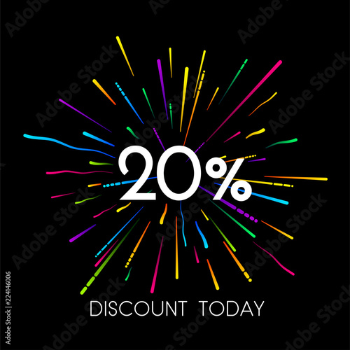 Cuadros en Lienzo Sale 20% discount promo poster with colorful firework.