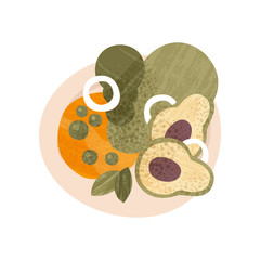 Sticker - Fresh salad made of organic vegetables. Healthy food. Appetizing dish for dinner. Flat vector icon with texture