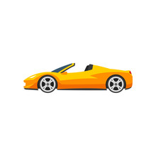 Orange Sports Racing Car, Supercar, Side View Vector Illustration On A White Background