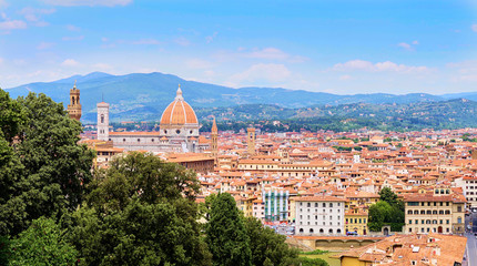 Wall Mural - Aerial view of Florence with the Basilica Santa Maria del Fiore (Duomo) seen from the 