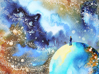 human and spirit powerful energy connect mind universe power abstract art watercolor painting illust