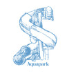 Screw Slides or Aqua Tube, Play in Aquapark Sketched Equipment for Logo. Isolated Aqua Park Cartoon Design. Vector Illustrations for Pool