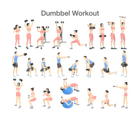 Set of people doing exercises in the gym