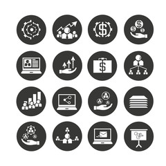 business management icon set in circle buttons