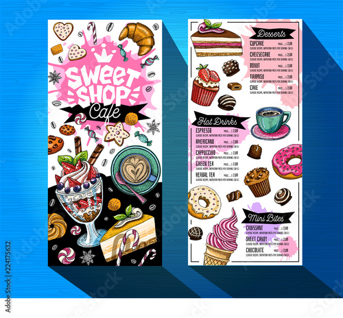 Sweet Shop Cafe Menu Template Colorful Logo Design Label Emblem Lettering Sweets Pastry Croissant Candy Cookie Colorful Splash Coffee Doodle Yummy Hand Drawn Vector Stock Vector Adobe Stock Sweet Shop Cafe Menu Template Colorful Logo Design Label Emblem Lettering Sweets Pastry Croissant Candy Cookie Colorful Splash Coffee Doodle Yummy Hand Drawn Vector Stock Vector Adobe Stock