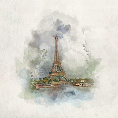 Wall Mural - Eiffel Tower in Paris, France in watercolors.