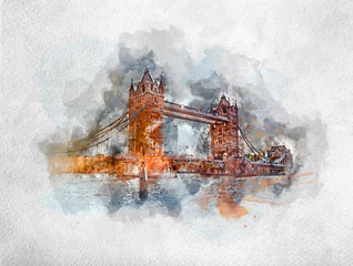 Fototapete - Watercolor painting of Tower Bridge in London