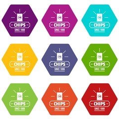 Wall Mural - Chips icons 9 set coloful isolated on white for web