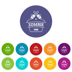 Wall Mural - Zombie attack icons color set vector for any web design on white background