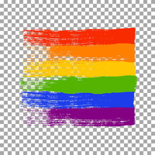 Brush Strokes In LGBT Flag Colors Isolated On Transparent Background. Vector Illustration.