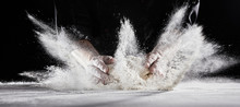 Flour Flying Into Air As Chef Slams Dough On Table