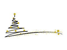 Merry Christmas Background With Christmas Tree And Gold Star, Vector.