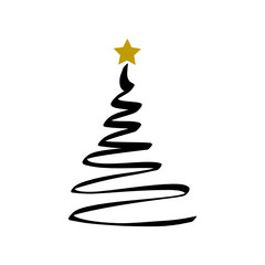 Merry christmas background with christmas tree and gold star, vector.