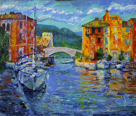 Art painting of Port Grimaud  in France