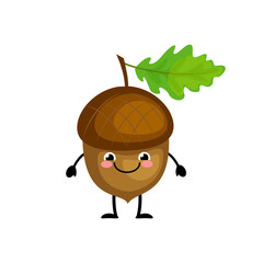 Cute cartoon acorn characters vector illustration isolated on wh