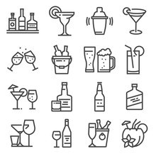Vector Line Alcohol Icons Set On White Background