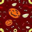 Halloween pumpkin and eyes. Seamless vector pattern