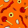 Seamless vector pattern of Halloween sweets and eyes