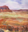 Landscape of the American prairies. Wild West. Watercolor painting