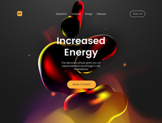 Wall Mural - Landing page template with a liquid futuristic background - Increased Energy, can be used for energy battery startup, fuel and electrical web sites.