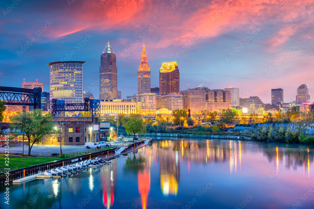 Cleveland, Ohio, USA Skyline - obrazy, fototapety, plakaty 