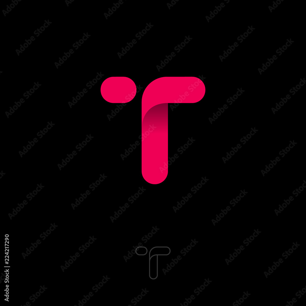 T letter red monogram. T logo. Web, UI icon. Red logo on a dark background. Contour option. - obrazy, fototapety, plakaty 