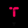 T letter red monogram. T logo. Web, UI icon. Red logo on a dark background. Contour option.