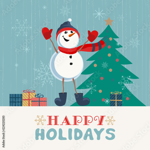 Fancy Seasonal Poster Cartoon Playful Fun Snowman Snow Ball